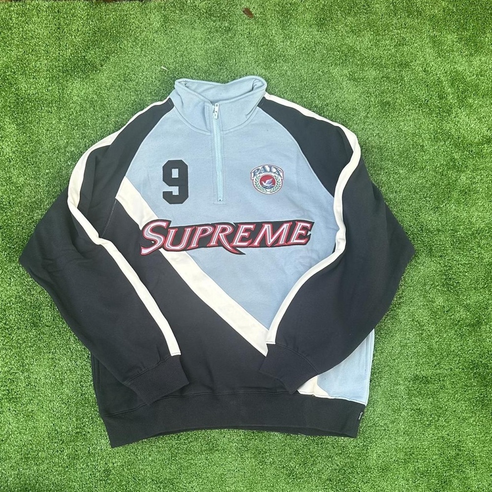 Supreme Men's Black and Light Blue Zip-Up Sweater